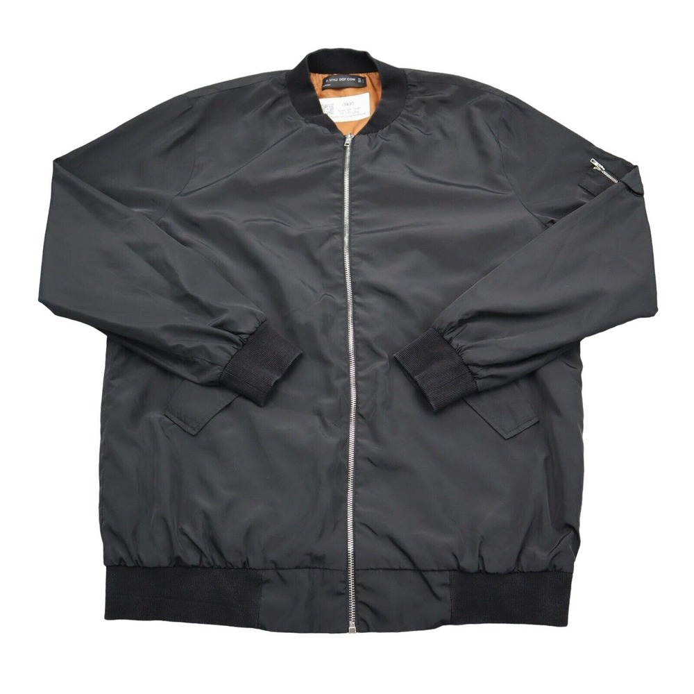 Si Style Dot Com Jacket Mens L Black Full Zip Pocket Polyester Bomber Jacket